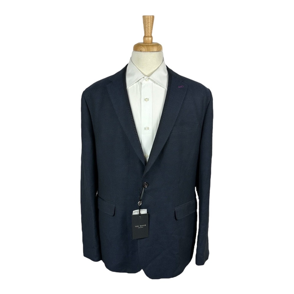 Ted Baker London Harvey Navy Blue Textured Blazer Wool Linen Mens Size 7 NWT